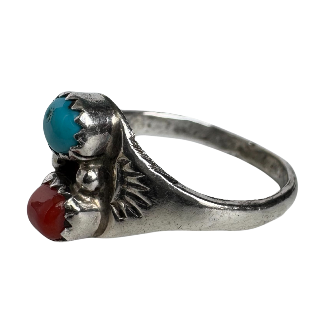 Turquoise & Coral Twin Stone Ring