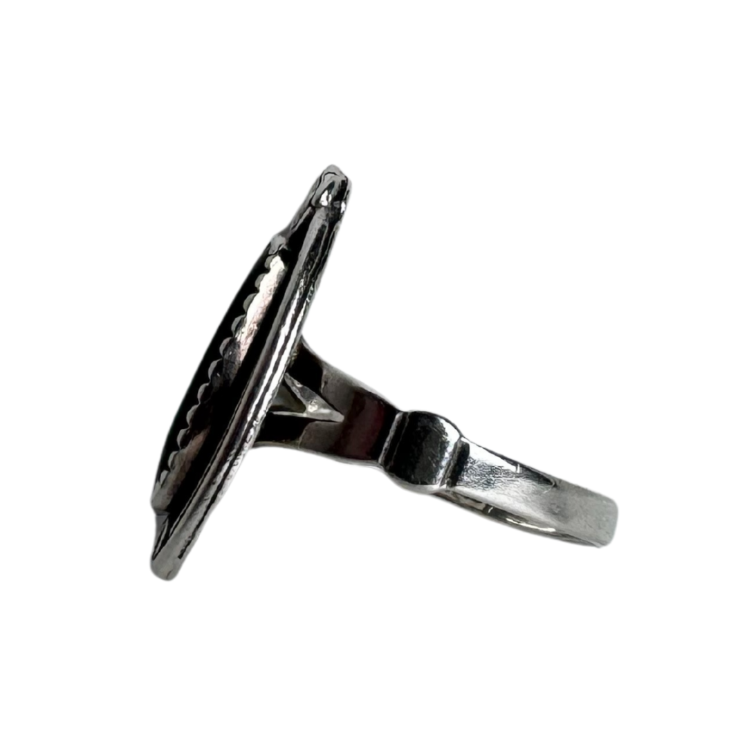 Chalcedony & Silver Leaf Ring