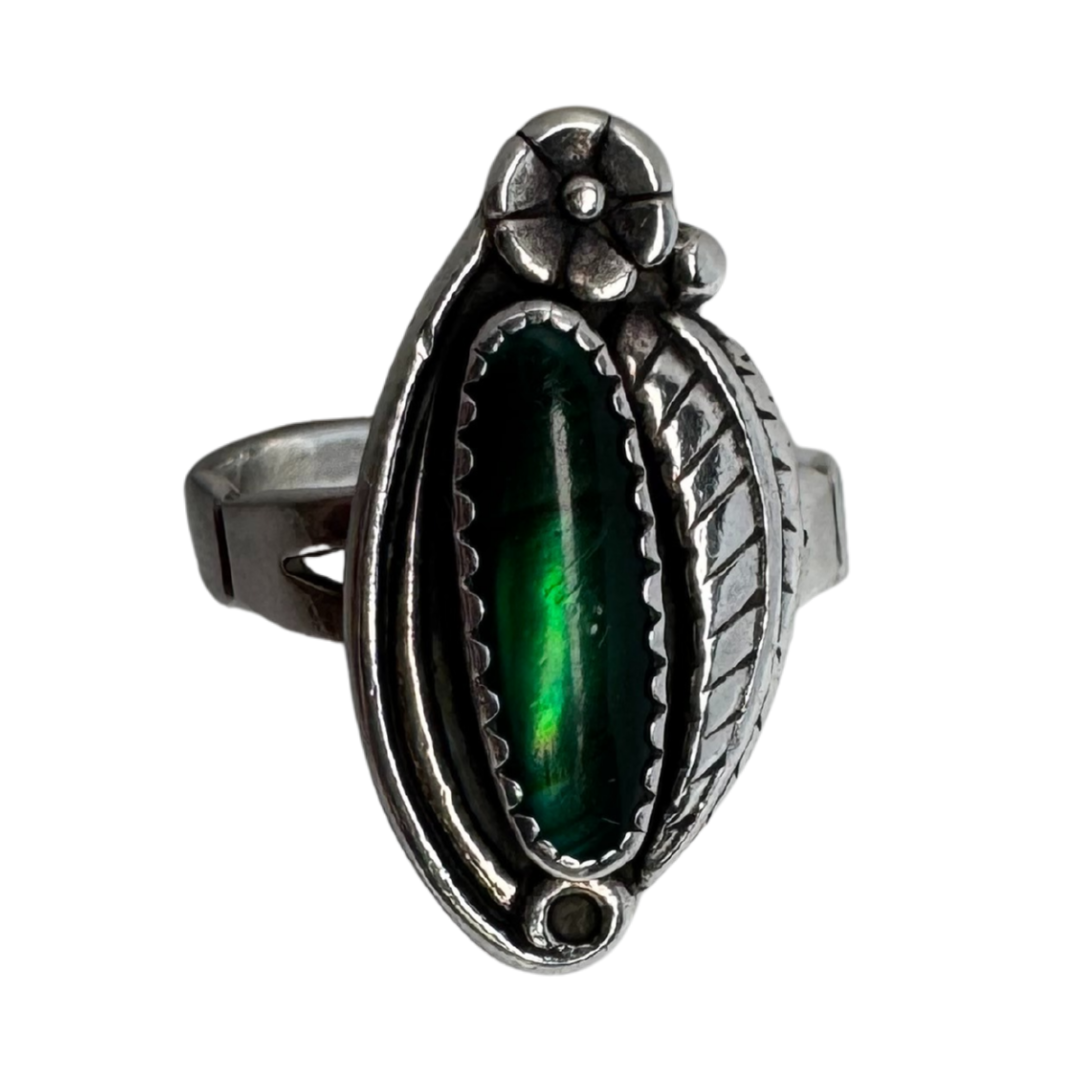 Chalcedony & Silver Leaf Ring