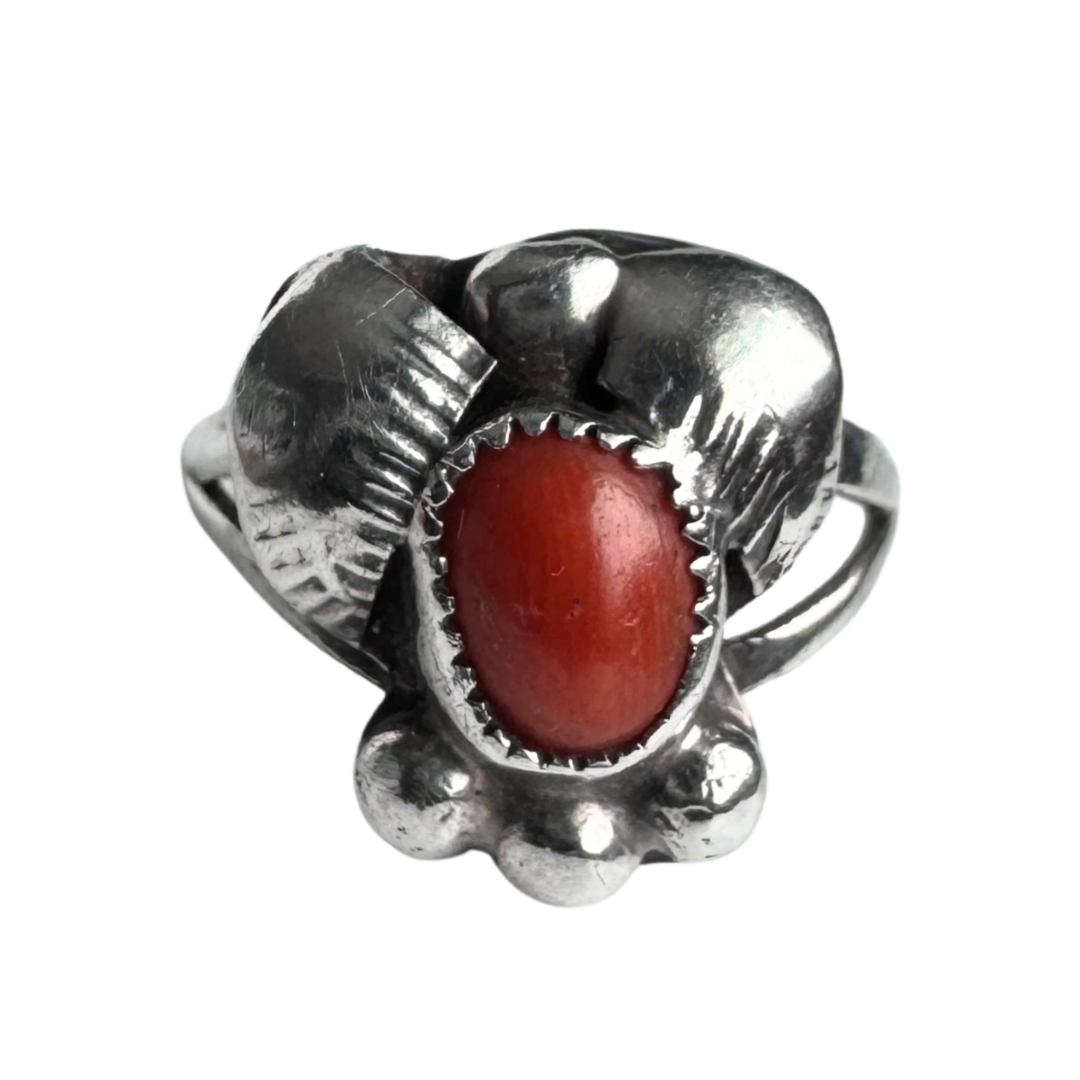 Coral & Silver Bird Ring