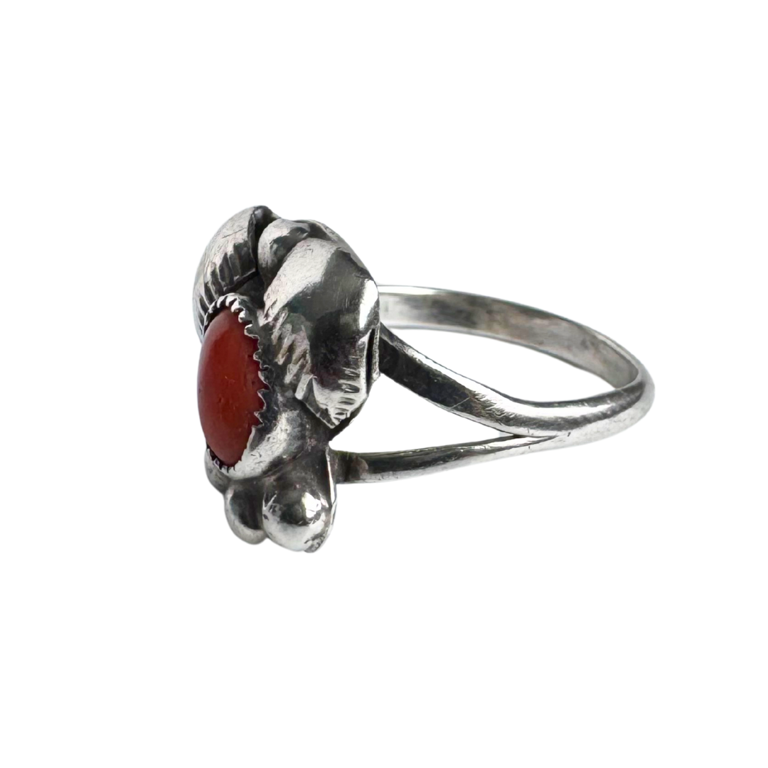 Coral & Silver Bird Ring