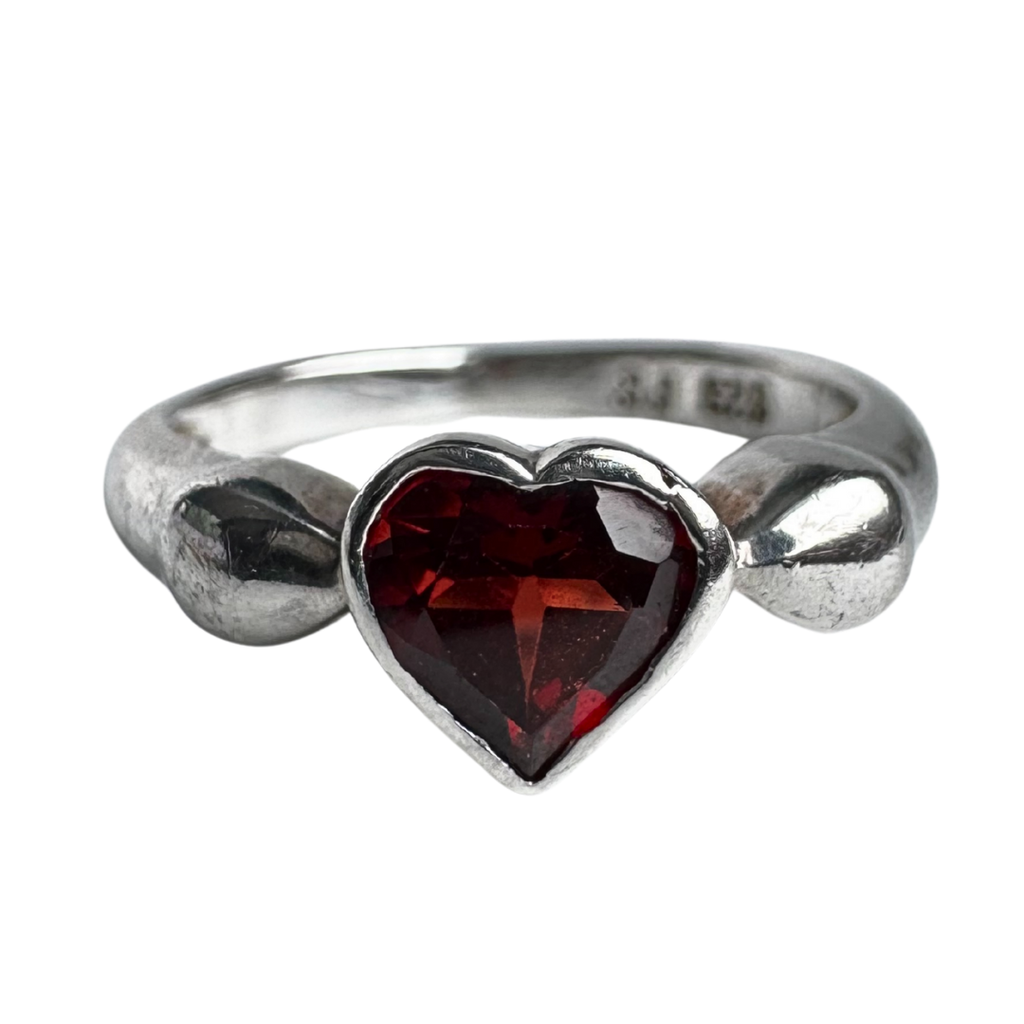 Deep Red Garnet Heart Ring