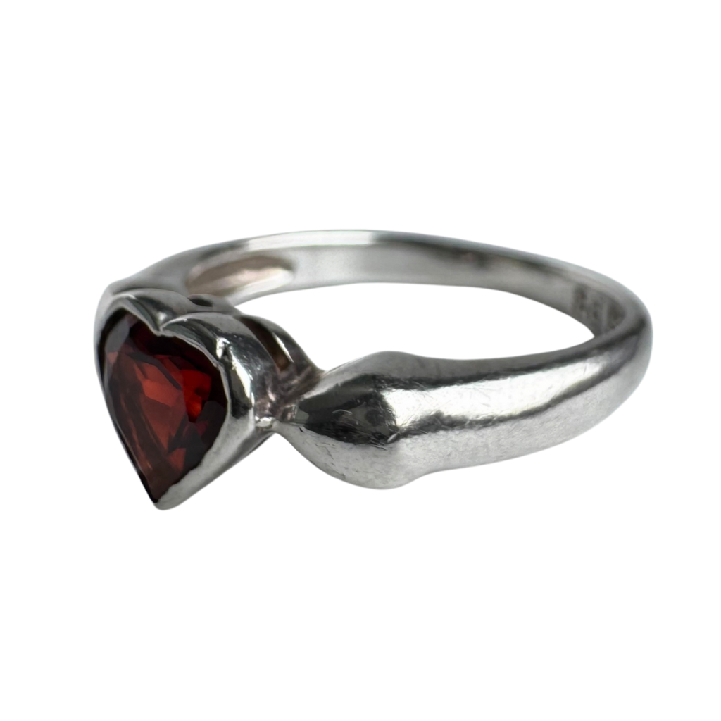 Deep Red Garnet Heart Ring