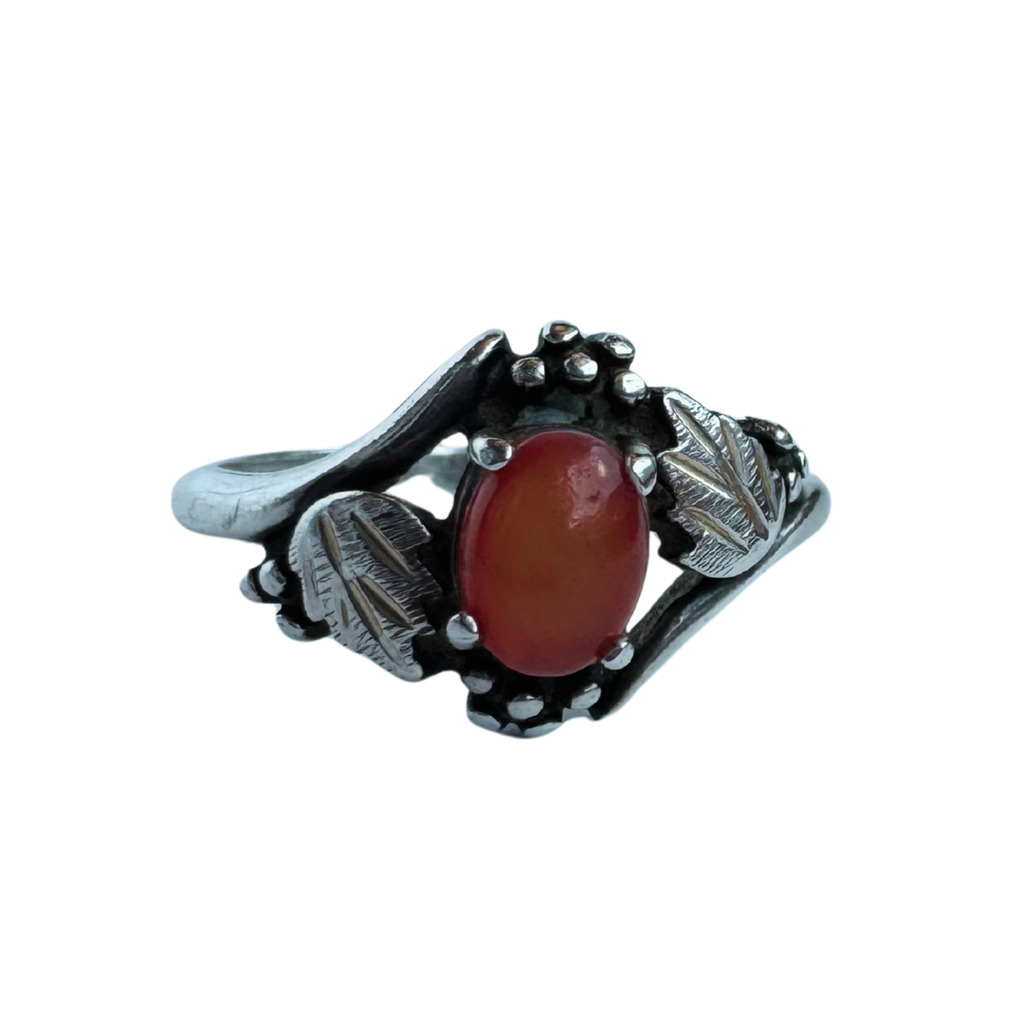 Orange Cabochon Leaf Ring