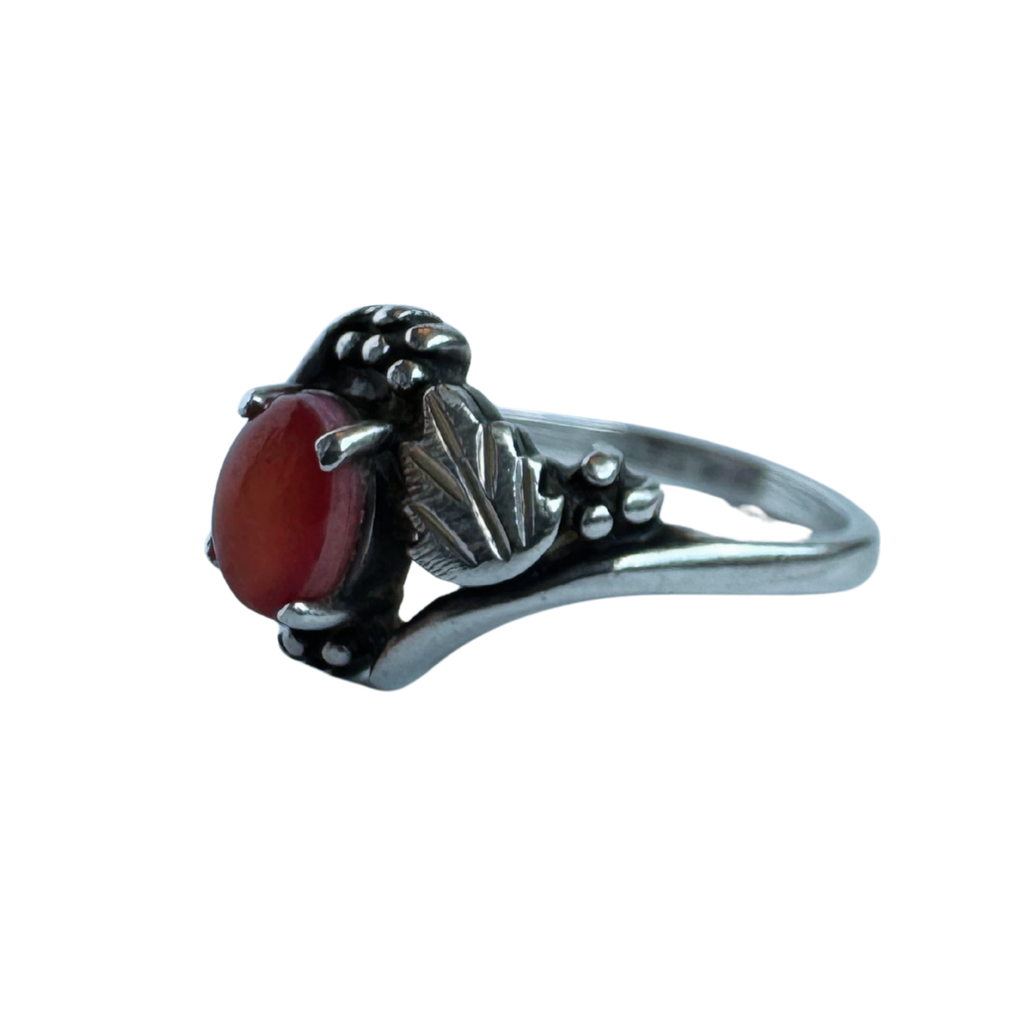 Orange Cabochon Leaf Ring